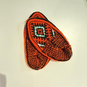 Handcrafted Orange and Black Knit Slippers